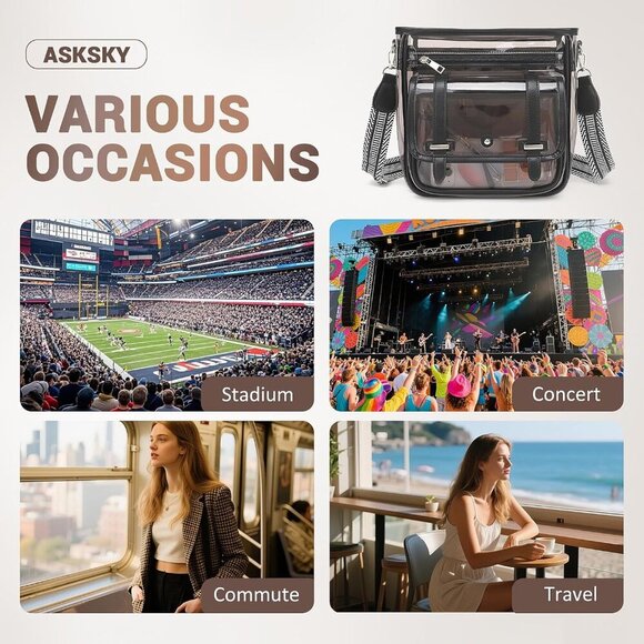 Clear PVC Crossbody Bag Women Stadium Concert Waterproof Organizer - Picture 7 of 9